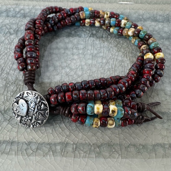 Hand Crafted Jewelry - 💰 𝕊 𝕠 𝕝 𝕕 💰 Multi Strand Picasso Seed Bead Leather Wrap Beaded Boho Bracelet